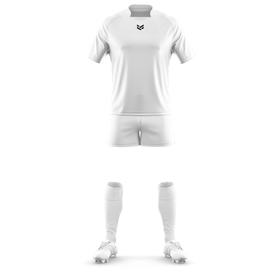 A blank custom rugby kit in white ready for you to fill with your custom design.