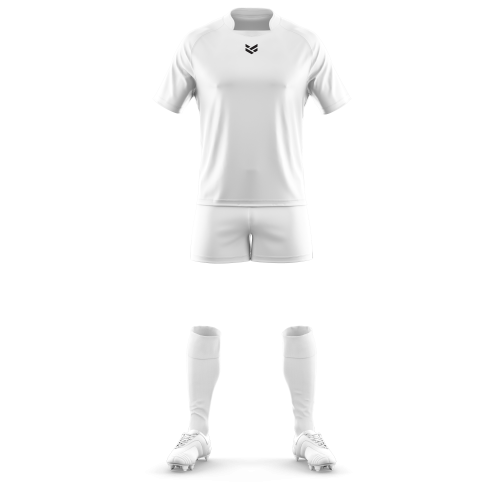 A blank custom rugby kit in white ready for you to fill with your custom design.