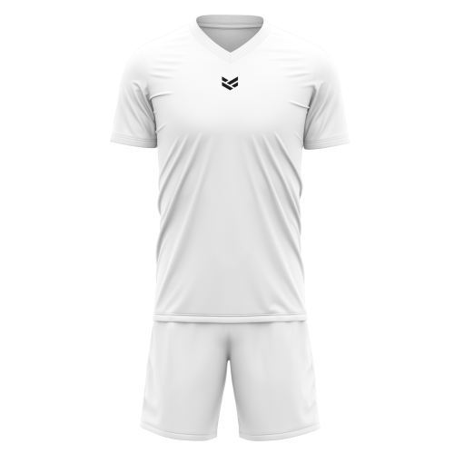 A set of custom football shirt and shorts with the OLIK logo in the centre of the chest. The shirt and shorts are white, just waiting for the custom design of your choice.