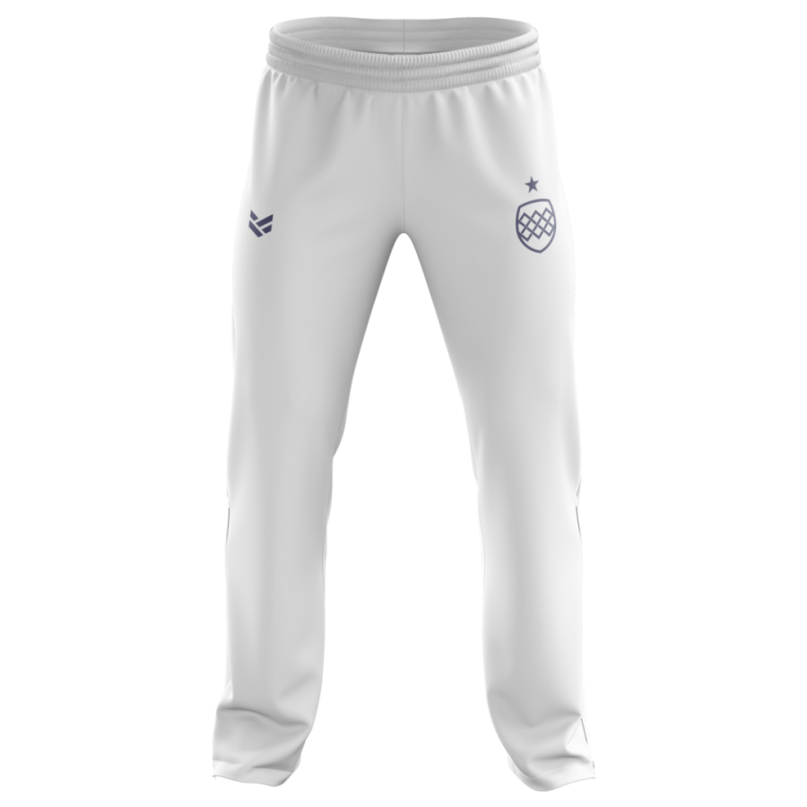Customisable cricket bottoms with tapered fit and lightweight fabric for training and match days.