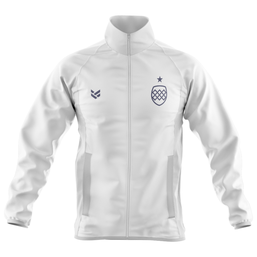Customisable sports windbreaker jacket with weather-resistant fabric, zip closure and secure pockets.