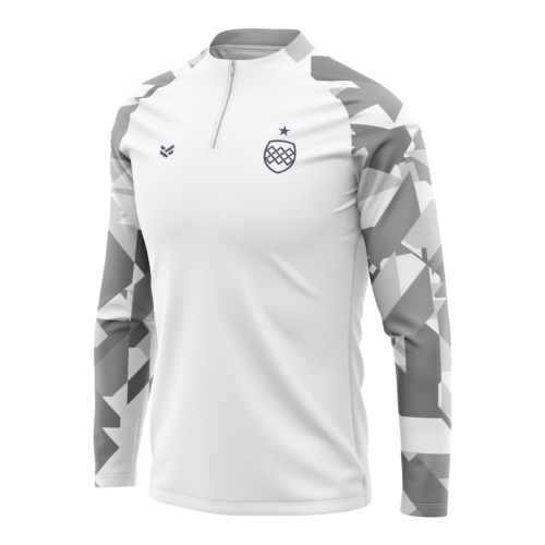 Customisable fixed template training top with quarter zip collar, long sleeves and geometric arm pattern.