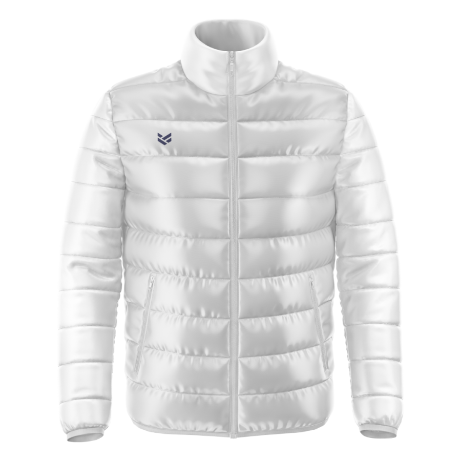 A gleaming white padded puffer jacket that you can customise to your exact requirements with colours, badges, crests, and sponsors.