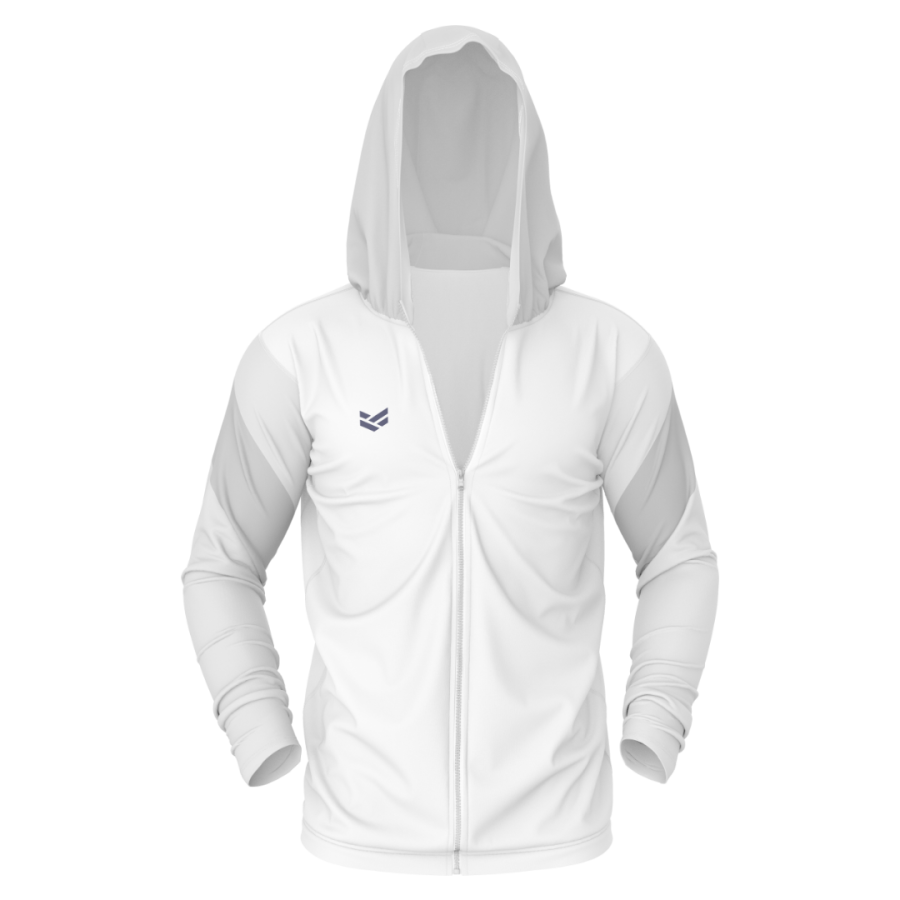 Customisable sports hooded top with lightweight fabric, fitted hood and full zip front.