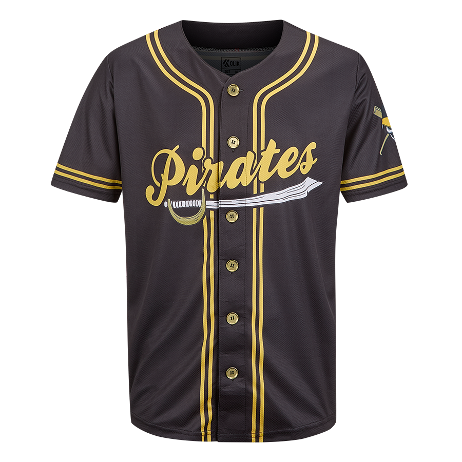 A customisable black button up baseball jersey. The shirt has a gold trim, alt="" class="card-img-top" decoding="async">
					
                    </div>
                    	
                    <div class="cs-preview-item " id="thisone3">
                        
                            <img src="/images/jcogs_img/cache/sq-500---28de80---907bb0d37da2483948988ad6f01ec79a0a269b76.png" alt="The back of a custom printed baseball shirt. The jersey is black with gold trim and the number 44 also printed in gold." class="card-img-top" decoding="async">
					
                    </div>
                    	
                </div>
                <div class="cs-thumblist order-sm-1">
                    
                    <a class="cs-thumblist-item active rounded-sm" href="#thisone1">
                        
                            <img src="/images/jcogs_img/cache/b9b06e1cff9e7b6b01a190100a8ea353cad5ad7d---28de80---a225d70f6fe9891a75bec36c52cf58470783eed7.png" decoding="async">
                        
                    </a>
                    
                    <a class="cs-thumblist-item  rounded-sm" href="#thisone2">
                        
                            <img src="/images/jcogs_img/cache/b9b06e1cff9e7b6b01a190100a8ea353cad5ad7d---28de80---a6510925a3a269858416342bcd5dd4a012b0c6f1.png" decoding="async">
                        
                    </a>
                    
                    <a class="cs-thumblist-item  rounded-sm" href="#thisone3">
                        
                            <img src="/images/jcogs_img/cache/b9b06e1cff9e7b6b01a190100a8ea353cad5ad7d---28de80---ce66733dff065fddf645b9aa4bf8c5a91d056a59.png" decoding="async">
                        
                    </a>
                    
                </div>
            </div>
        </div>
    </div>
</section>



<section class="mt-1 pt-3 pt-md-0 pb-5 pb-md-4 mb-4 mb-md-4">
    <div class="container">
        <div class="row ">
            <div class="col-md-5 offset-lg-1 col-md-6 col-xs-12 py-3">
                <p>Personalise your <span style="color:#FF7A8A;">custom baseball jerseys</span> to your exact requirements.<br><br>
You control every detail, from colours, patterns, and sponsor logos to team names, player numbers, and trims.<br><br>

Our designers can bring any vision to life, no matter how bold your <span style="color:#FF7A8A;">custom baseball shirt design</span> might be.<br><br>
Choose from button-up baseball jerseys, 3/4 sleeve baseball shirts, or custom raglan baseball tees, all made from breathable, lightweight fabrics that keep you cool and comfortable on the field.<br><br>

Whether you need custom baseball shirts for your whole team or just for yourself, <span style="color:#FF7A8A;">there’s no minimum order</span>. Each jersey is printed using high-quality dye sublimation, so colours and logos never crack, fade, or peel.<br><br>

We also offer custom baseball t-shirts, training tops, and team accessories, all made to match your design.<br><br>

Available in youth, women’s, and men’s sizes.<br><br>

Create your custom baseball jersey today with OLIK: trusted in the UK for quality, comfort, and standout design.
</p>
                

                

                

                

                

                

                

                

                

                

                

                

                

                

                

                

                

                

                

                
                

                

                

                

                
                

                

                

                

                

                

                

                

                
                <p>This baseball jerseys uses dye sublimation for the design and colours which is a modern printing technique. This type of printing is permanent and will never crack, fade or peel. The superior printing of custom made sublimation baseball jerseys allows each client to have a unique design - these sublimated baseball jerseyss will also tend to outlast traditionally manufactured cut and sew baseball jerseyss.</p>
                

                

                

                

                

                

                
                <p>Our baseball jerseyss are made from wicking fabrics that allow sweat to be pulled away from your body, keeping you cool and dry. We us polyester for majority of our sporting apparel meaning that it
