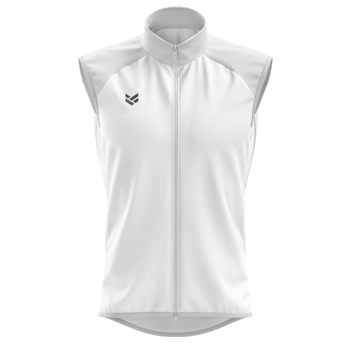 Customisable cycling gilet with team branding, lightweight protection for changing conditions.