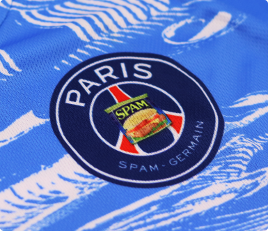 Sublimated badge printed directly into sportswear fabric