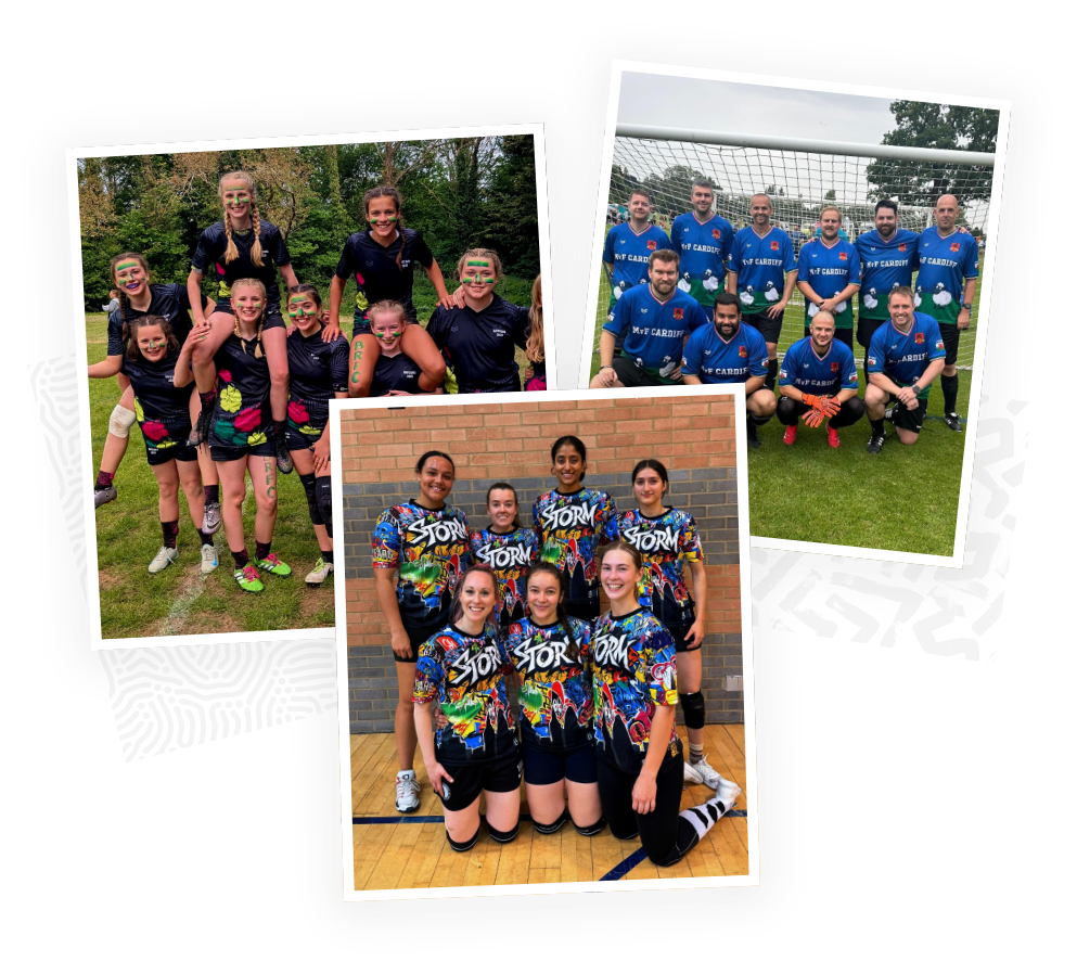 A collage image of three teams all wearing OLIK Sport designed and made custom kits.