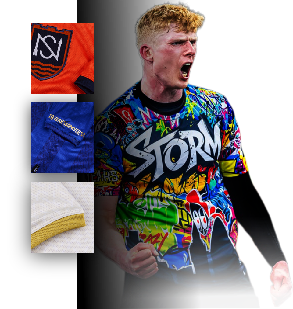 Sports player wearing custom performance sportswear alongside examples of wick-away fabrics.